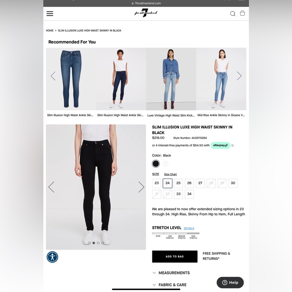 *NEW* 7 for all mankind slim illusion high waist skinny jeans in black